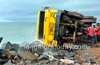 Boulders laden tipper topples at Ullal shores; driver injured